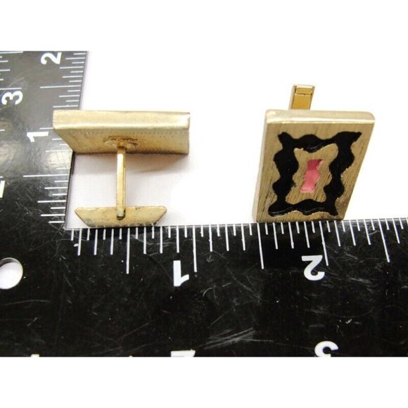 Rectangle Black & Pink Pat Pend Heavy Cufflinks Tux Shirt Dress Suit Vintage - Picture 7 of 9